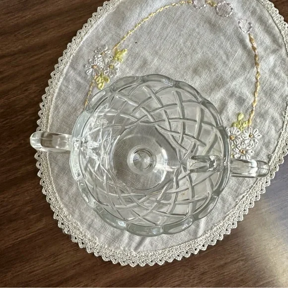 Indiana Glass "Pretzel" Pattern Footed Sugar Bowl 3 3/4” - Clear Pressed Glass - Picture 3 of 5